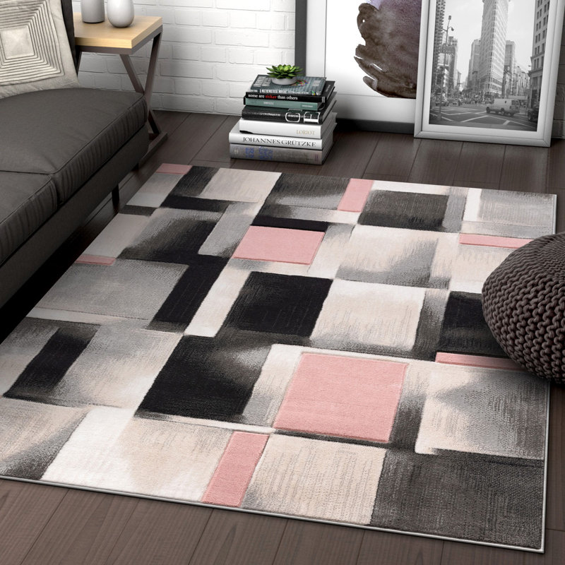 Well Woven Good Vibes Louisa Modern Geometric Boxes Blush Pink/Dark